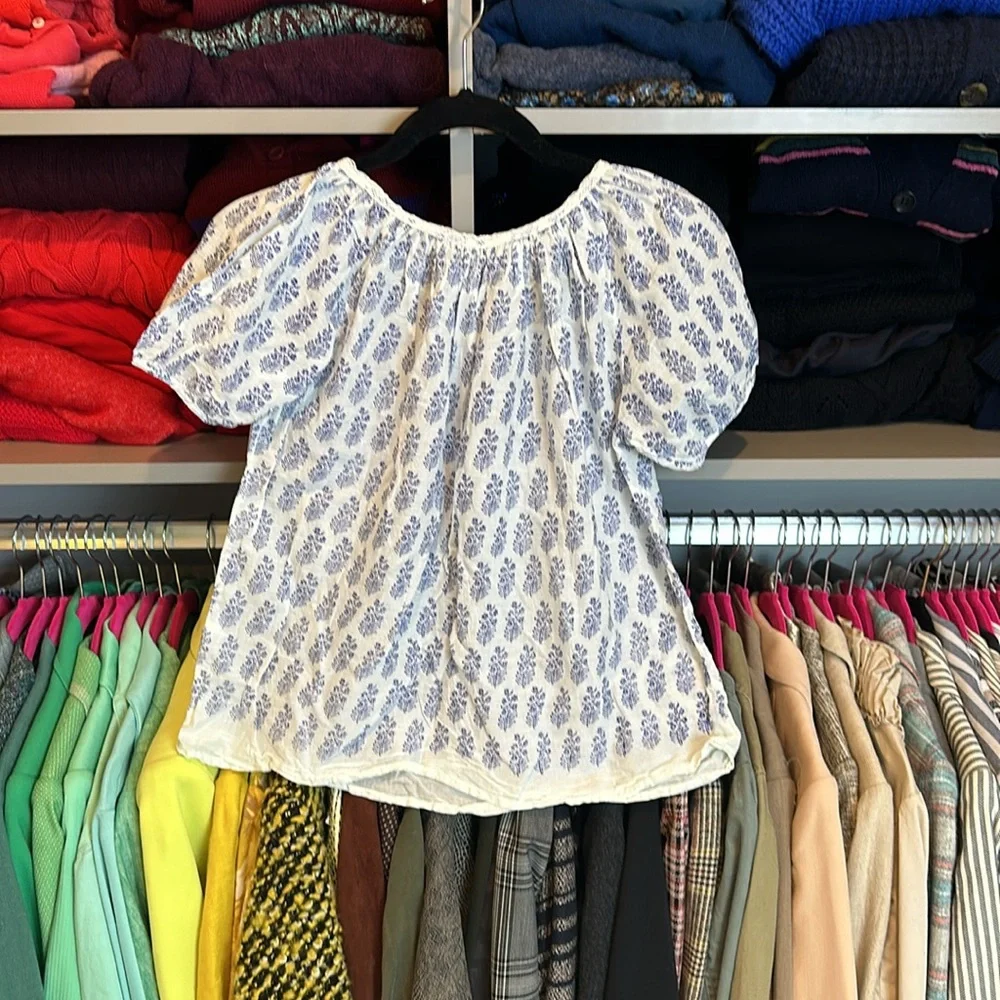 Nili Lotan White Peasant Top with Blue Floral Print - Picture 3 of 3